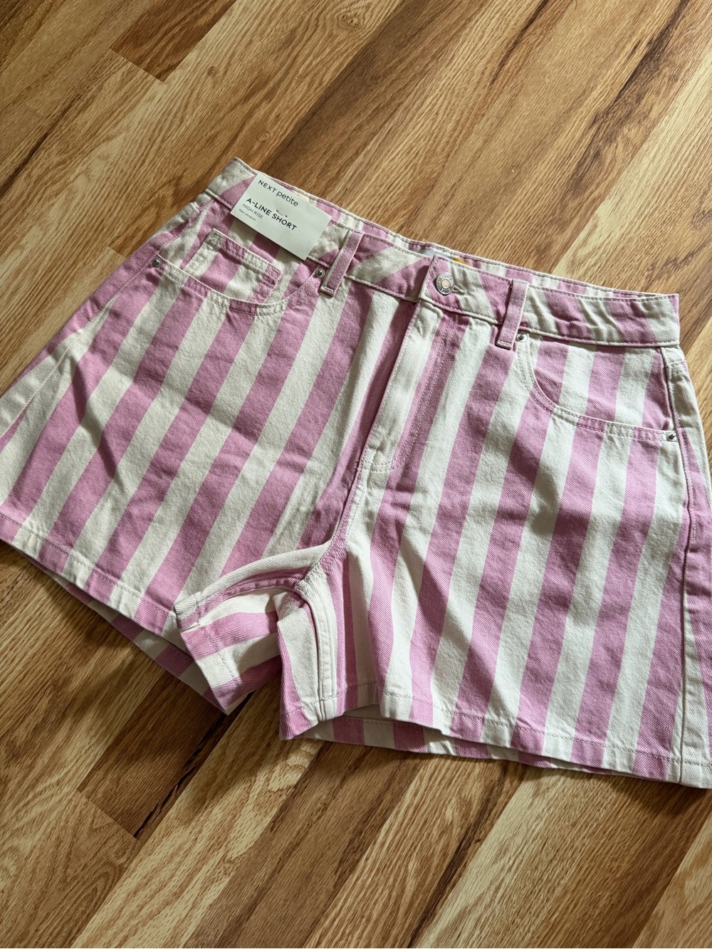 next Pink & White Stripe High-Waist Shorts